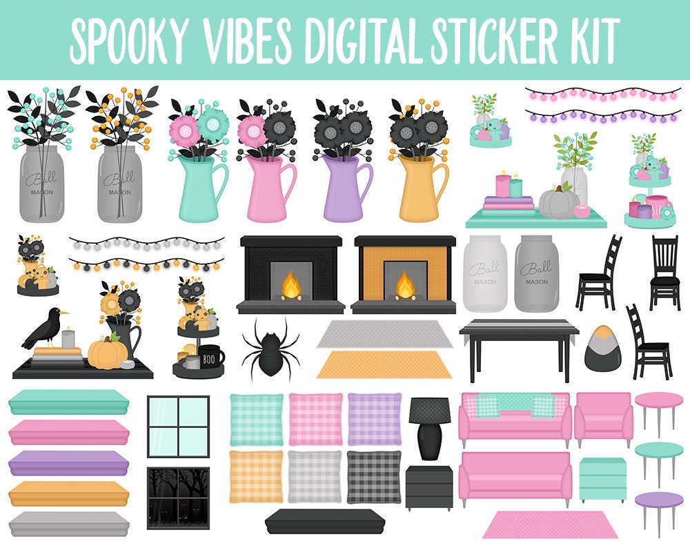 Spooky Vibes Digital Sticker Mega Bundle | GoodNotes & iPad | Pastel Halloween, October, Fall, Pumpkins, Home Decor