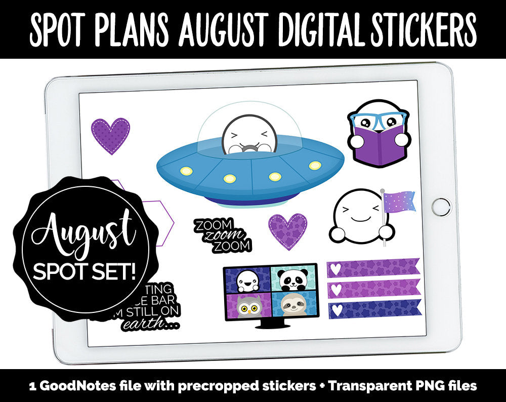 Spot Plans August Digital Stickers | GoodNotes, iPad and Android | Space, Spaced Out, Galaxy, Aliens, Adulting, Planning