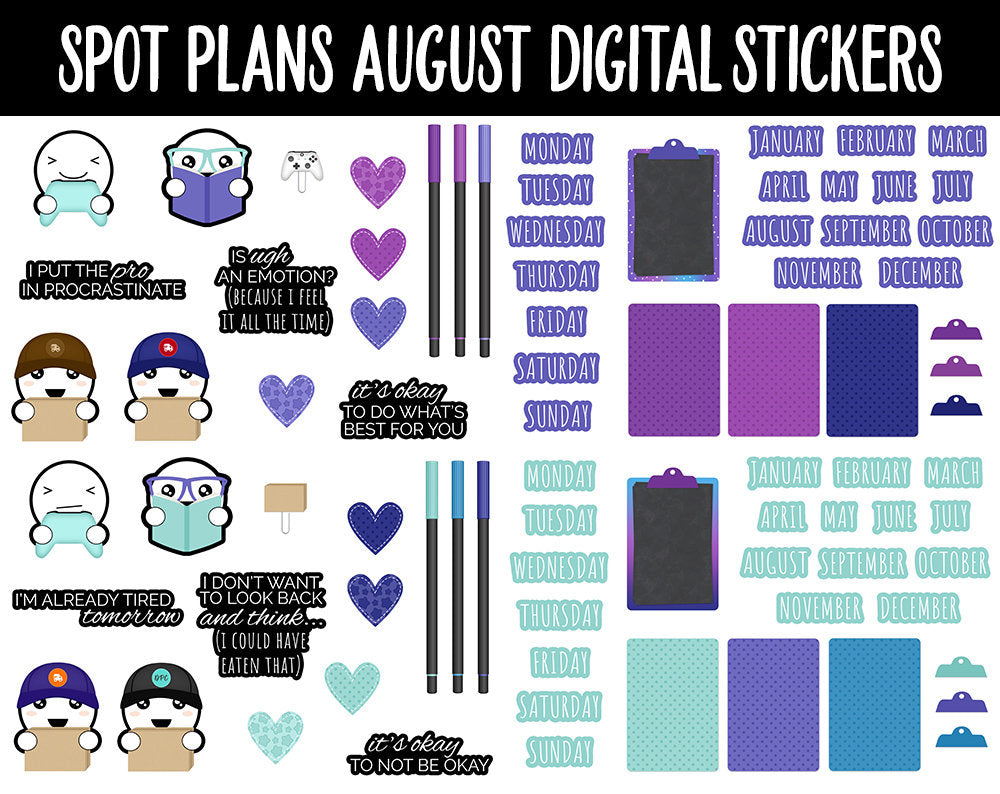 Spot Plans August Digital Stickers | GoodNotes, iPad and Android | Space, Spaced Out, Galaxy, Aliens, Adulting, Planning