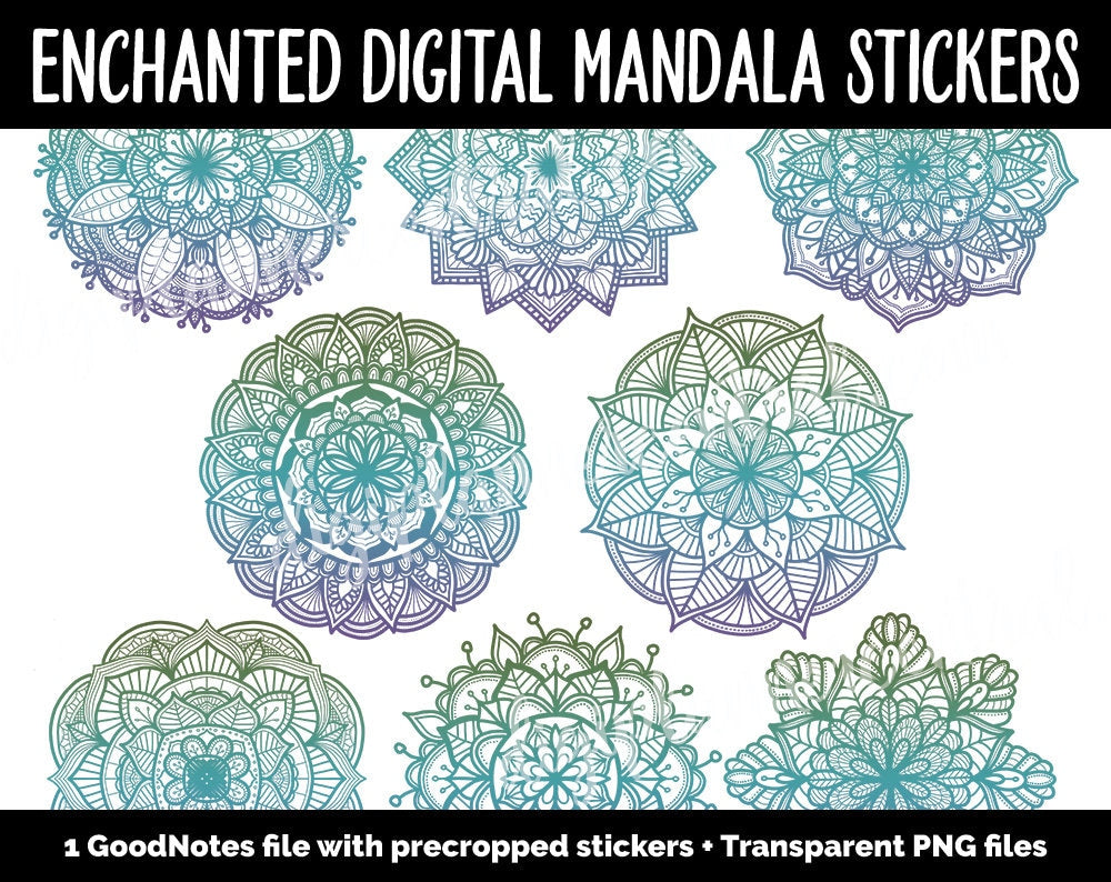 Enchanted Mandala Digital Planner Stickers | GoodNotes, iPad and Android | Gradient, Ombre, Coloring