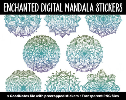 Enchanted Mandala Digital Planner Stickers | GoodNotes, iPad and Android | Gradient, Ombre, Coloring