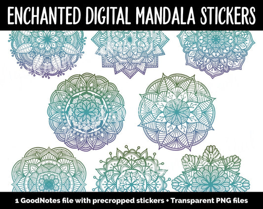 Enchanted Mandala Digital Planner Stickers | GoodNotes, iPad and Android | Gradient, Ombre, Coloring