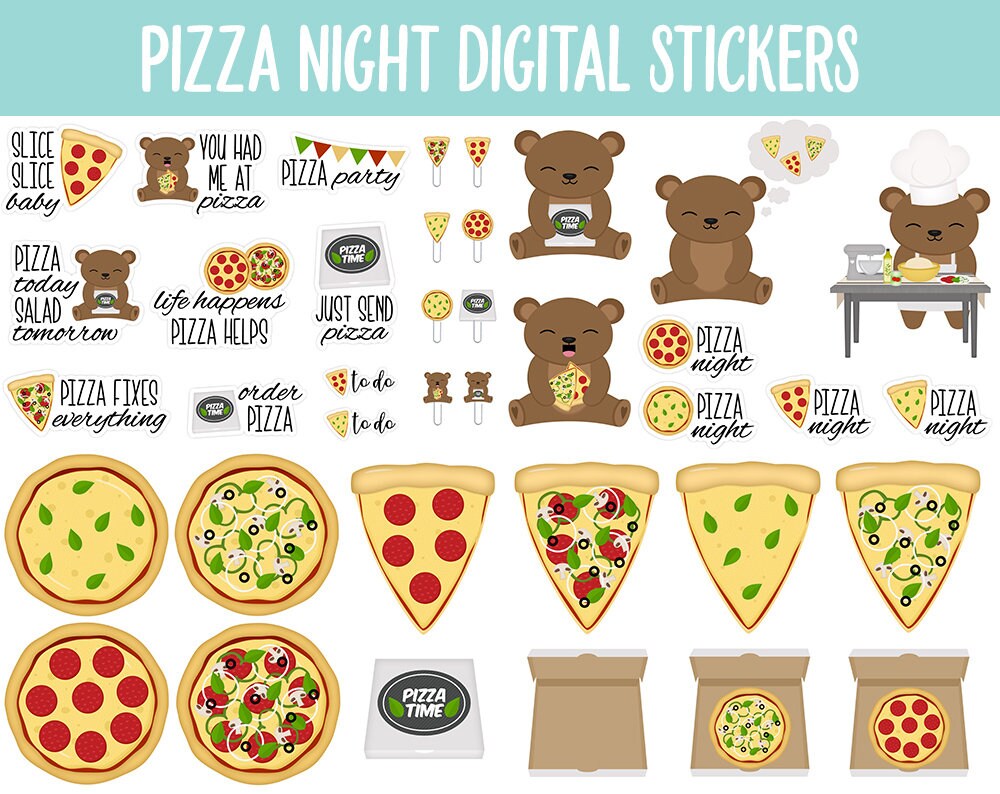 Pizza Night Digital Stickers | GoodNotes & iPad | Mood Tracker, Kawaii, Adulting, Food, Meals and More!