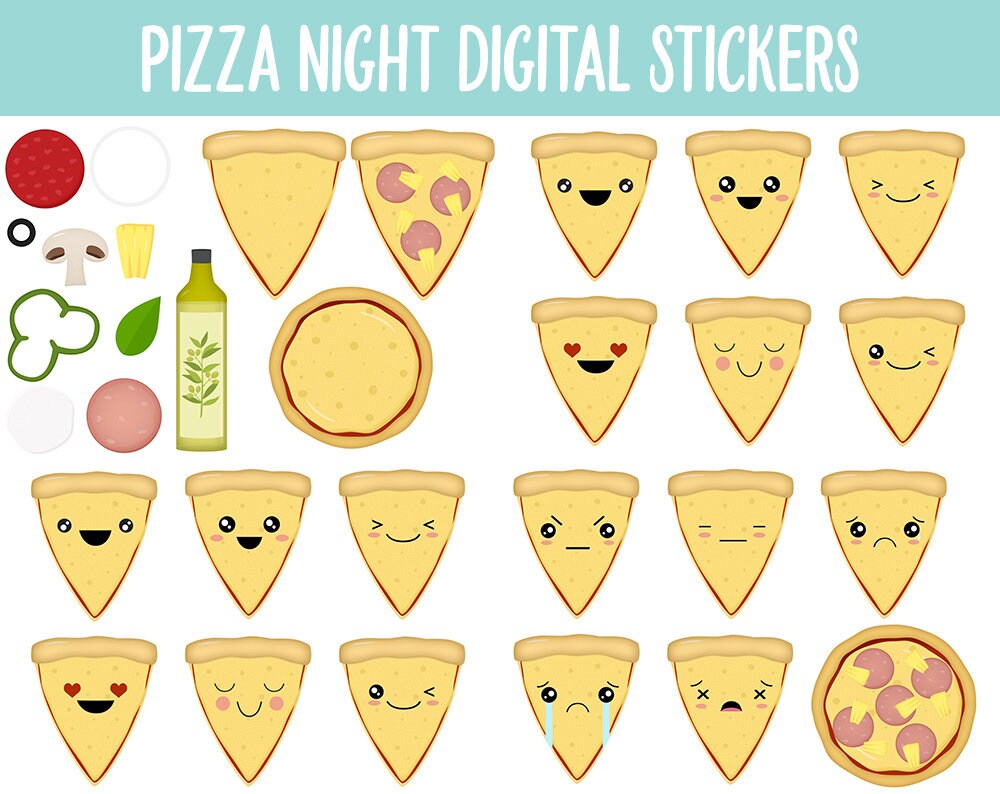 Pizza Night Digital Stickers | GoodNotes & iPad | Mood Tracker, Kawaii, Adulting, Food, Meals and More!