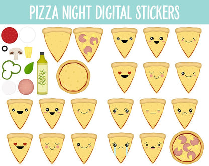 Pizza Night Digital Stickers | GoodNotes & iPad | Mood Tracker, Kawaii, Adulting, Food, Meals and More!