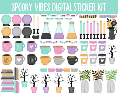 Spooky Vibes Digital Sticker Mega Bundle | GoodNotes & iPad | Pastel Halloween, October, Fall, Pumpkins, Home Decor