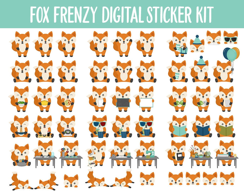 Fox Frenzy Digital Sticker Mega Bundle | GoodNotes & iPad | Fall, Kawaii, Adulting, Moods, Tasks, November