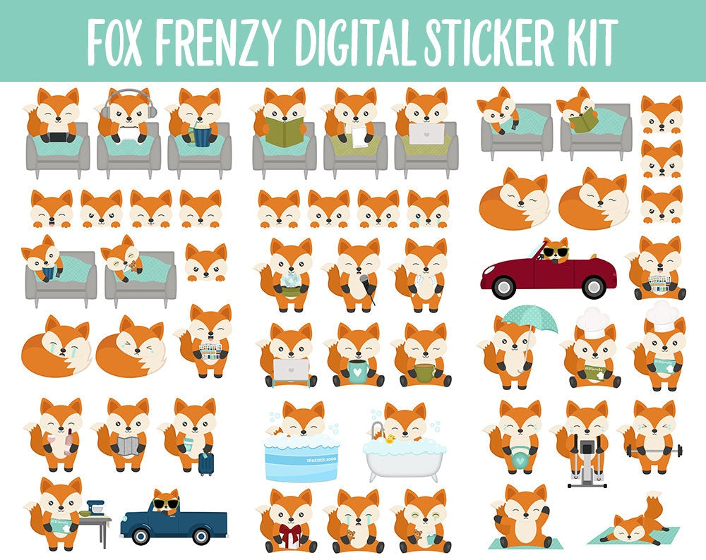 Fox Frenzy Digital Sticker Mega Bundle | GoodNotes & iPad | Fall, Kawaii, Adulting, Moods, Tasks, November