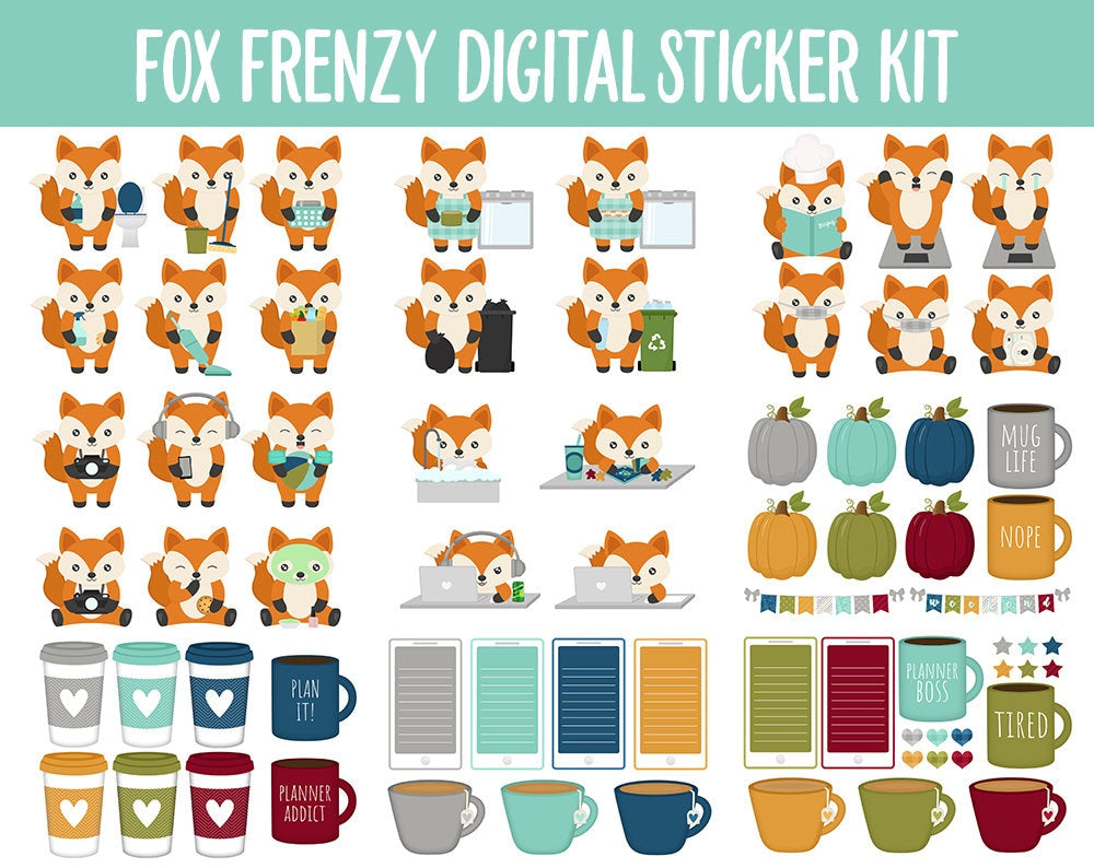 Fox Frenzy Digital Sticker Mega Bundle | GoodNotes & iPad | Fall, Kawaii, Adulting, Moods, Tasks, November