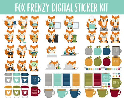 Fox Frenzy Digital Sticker Mega Bundle | GoodNotes & iPad | Fall, Kawaii, Adulting, Moods, Tasks, November