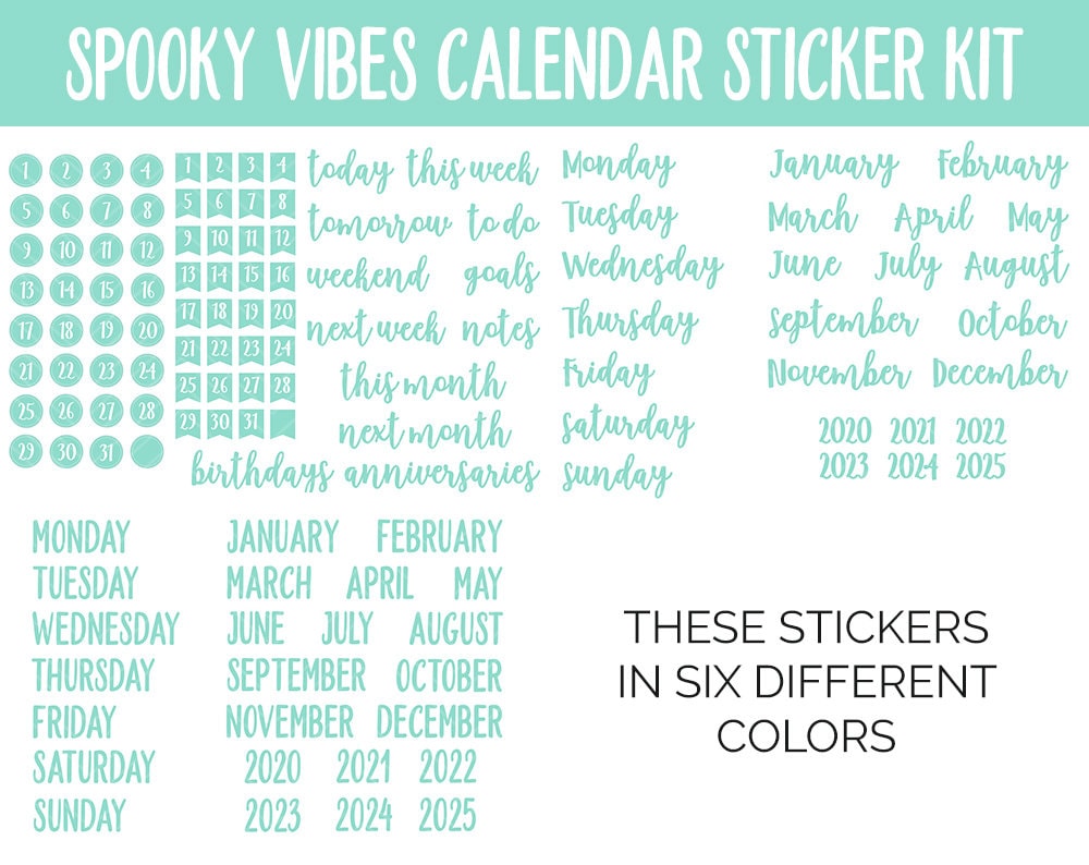 Spooky Vibes Calendar Essentials Digital Planner Stickers | GoodNotes, iPad and Android | Dates, Days of the Week, Months