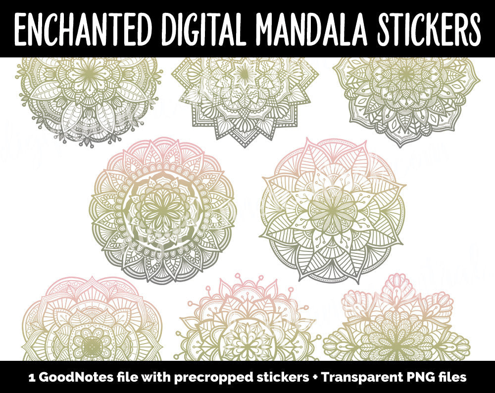 Enchanted Mandala Digital Planner Stickers | GoodNotes, iPad and Android | Gradient, Ombre, Coloring
