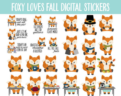 Foxy Loves Fall Digital Stickers | GoodNotes & iPad | Thanksgiving, Fox, Kawaii, Adulting, Moods, Tasks, November