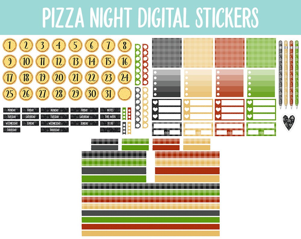 Pizza Night Digital Stickers | GoodNotes & iPad | Mood Tracker, Kawaii, Adulting, Food, Meals and More!