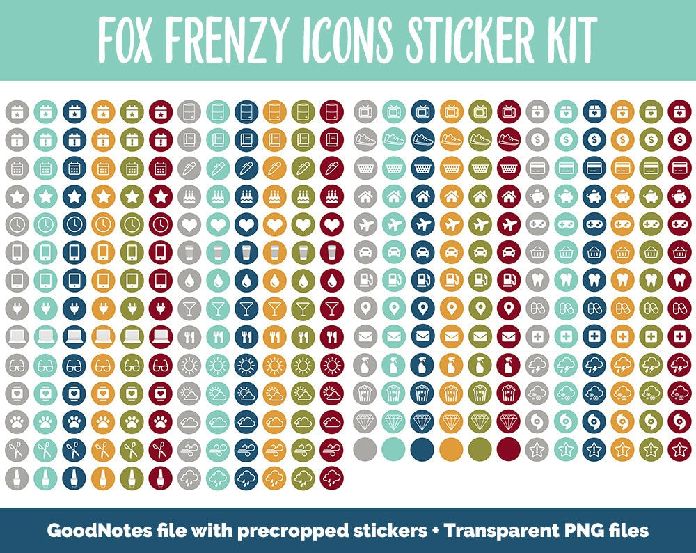 Fox Frenzy Icon Digital Planner Stickers | GoodNotes, iPad and Android | Icons, Life, Weather, Everyday