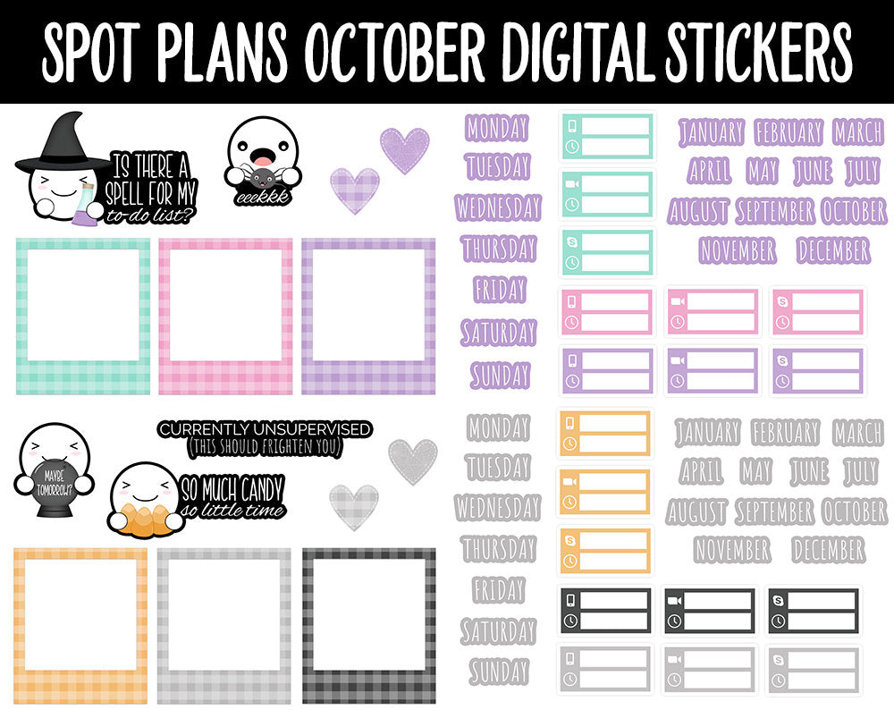 Spot Plans October Digital Stickers | GoodNotes, iPad and Android | Pastel Halloween, Fall, Autumn, Pumpkins, Adulting, Planning