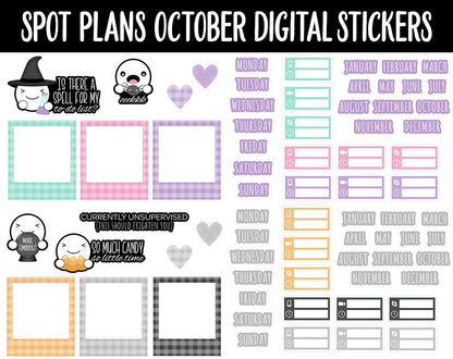 Spot Plans October Digital Stickers | GoodNotes, iPad and Android | Pastel Halloween, Fall, Autumn, Pumpkins, Adulting, Planning