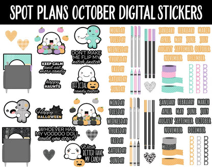 Spot Plans October Digital Stickers | GoodNotes, iPad and Android | Pastel Halloween, Fall, Autumn, Pumpkins, Adulting, Planning
