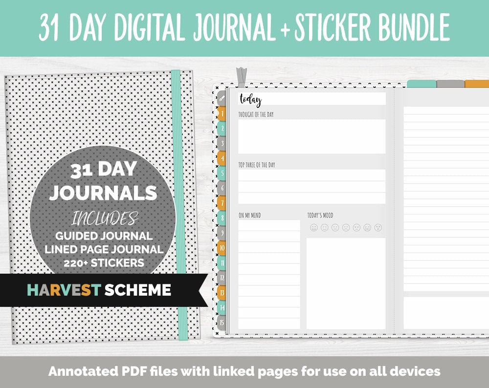 31 Day Digital Journal + Sticker Bundle | Harvest Theme