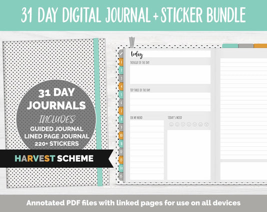31 Day Digital Journal + Sticker Bundle | Harvest Theme