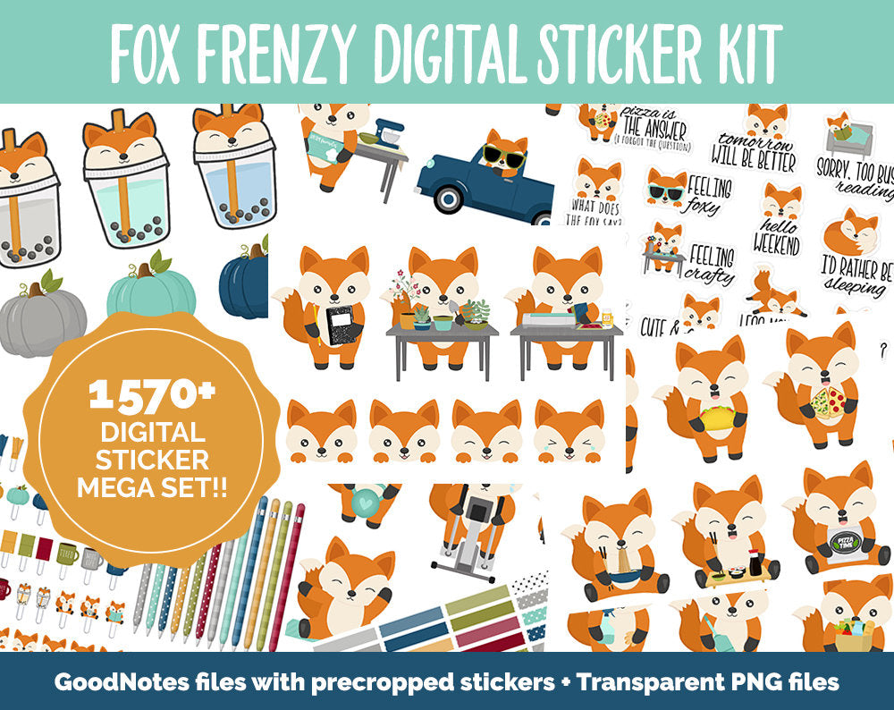 Fox Frenzy Digital Sticker Mega Bundle | GoodNotes & iPad | Fall, Kawaii, Adulting, Moods, Tasks, November
