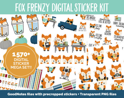 Fox Frenzy Digital Sticker Mega Bundle | GoodNotes & iPad | Fall, Kawaii, Adulting, Moods, Tasks, November