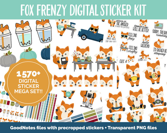 Fox Frenzy Digital Sticker Mega Bundle | GoodNotes & iPad | Fall, Kawaii, Adulting, Moods, Tasks, November