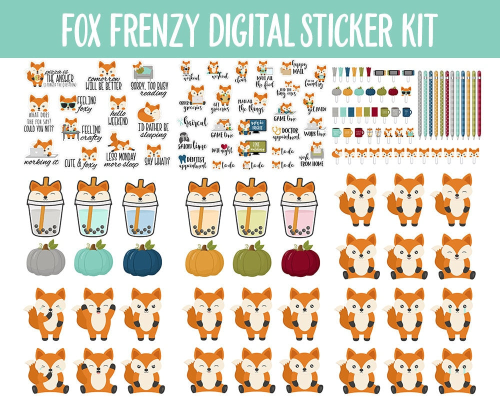 Fox Frenzy Digital Sticker Mega Bundle | GoodNotes & iPad | Fall, Kawaii, Adulting, Moods, Tasks, November