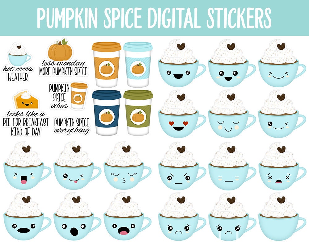 Pumpkin Spice Digital Stickers | GoodNotes, iPad & Android | Fall, Autumn, Thanksgiving, Kawaii, Adulting, Moods, Tasks