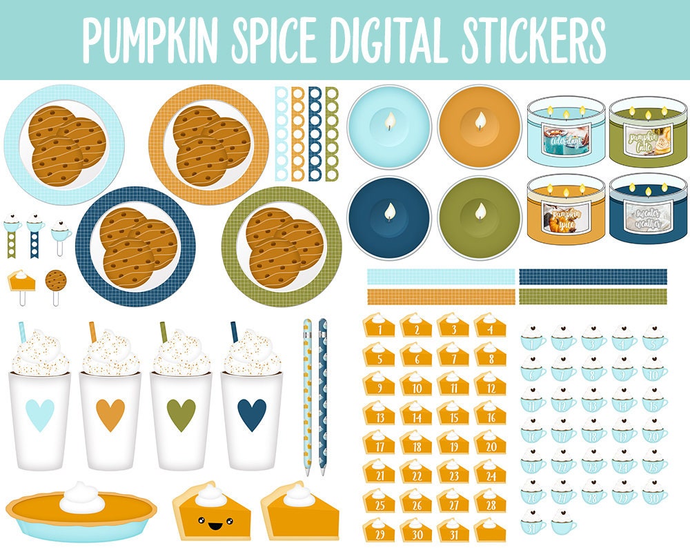 Pumpkin Spice Digital Stickers | GoodNotes, iPad & Android | Fall, Autumn, Thanksgiving, Kawaii, Adulting, Moods, Tasks