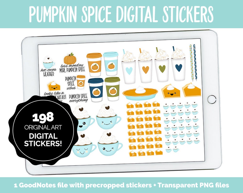 Pumpkin Spice Digital Stickers | GoodNotes, iPad & Android | Fall, Autumn, Thanksgiving, Kawaii, Adulting, Moods, Tasks