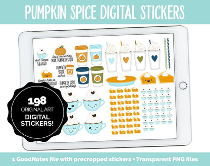 Pumpkin Spice Digital Stickers | GoodNotes, iPad & Android | Fall, Autumn, Thanksgiving, Kawaii, Adulting, Moods, Tasks