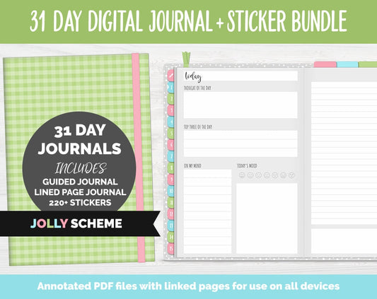 31 Day Digital Journal + Sticker Bundle | Jolly Theme