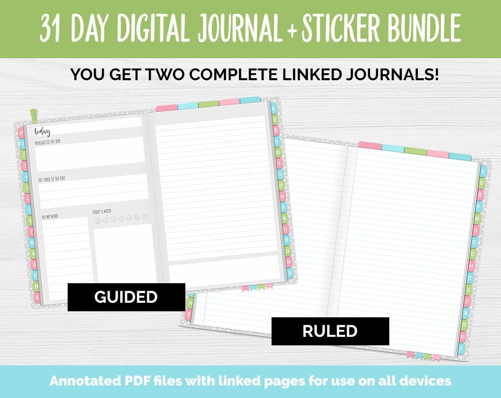 31 Day Digital Journal + Sticker Bundle | Jolly Theme