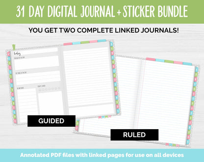 31 Day Digital Journal + Sticker Bundle | Jolly Theme