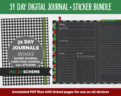 31 Day Digital Journal + Sticker Bundle | Holly Theme