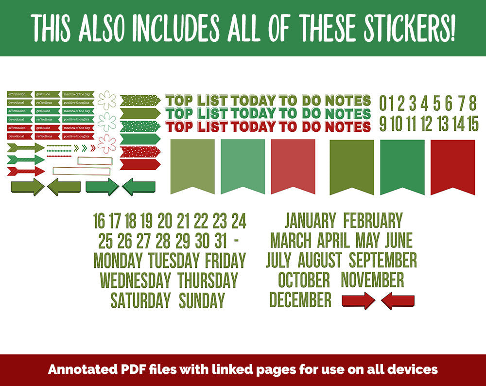 31 Day Digital Journal + Sticker Bundle | Holly Theme