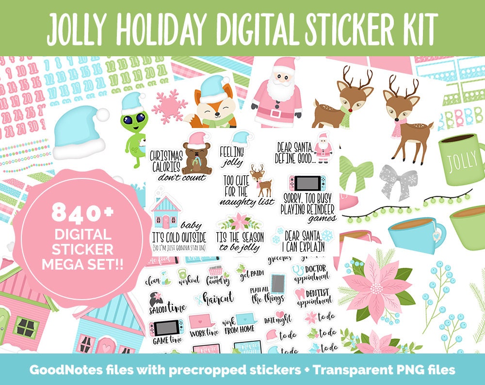 Jolly Holiday Digital Sticker Mega Bundle | GoodNotes & iPad | December, Christmas, Winter, Kawaii, Adulting, Moods, Tasks