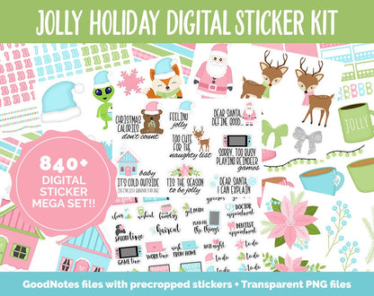 Jolly Holiday Digital Sticker Mega Bundle | GoodNotes & iPad | December, Christmas, Winter, Kawaii, Adulting, Moods, Tasks