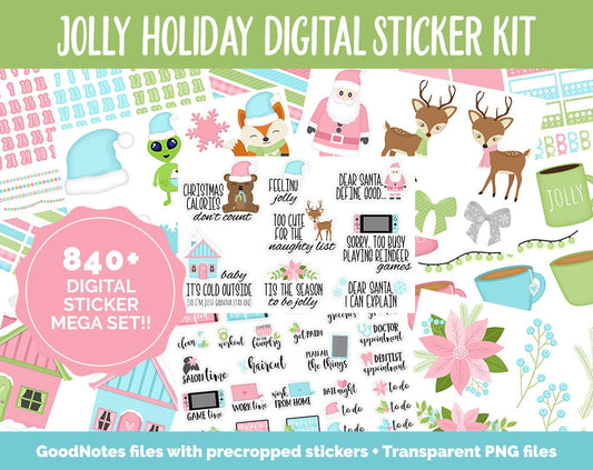 Jolly Holiday Digital Sticker Mega Bundle | GoodNotes & iPad | December, Christmas, Winter, Kawaii, Adulting, Moods, Tasks