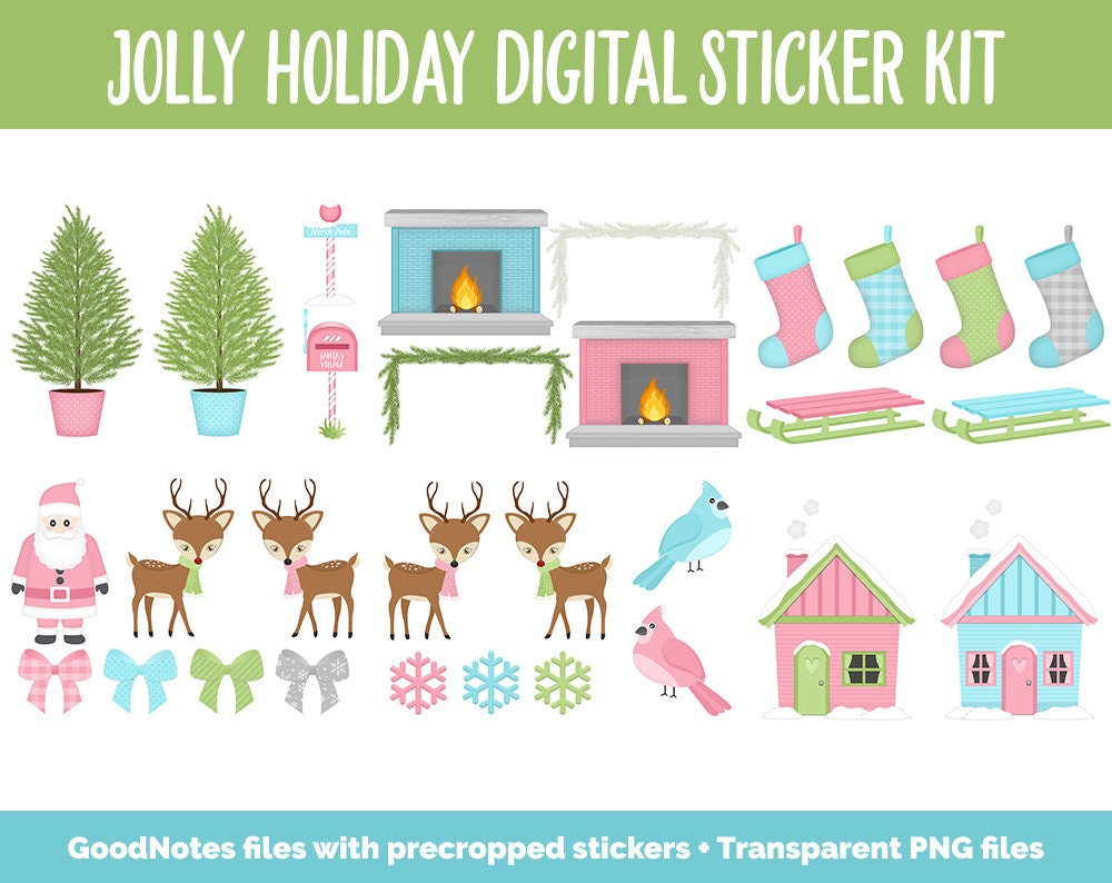 Jolly Holiday Digital Sticker Mega Bundle | GoodNotes & iPad | December, Christmas, Winter, Kawaii, Adulting, Moods, Tasks