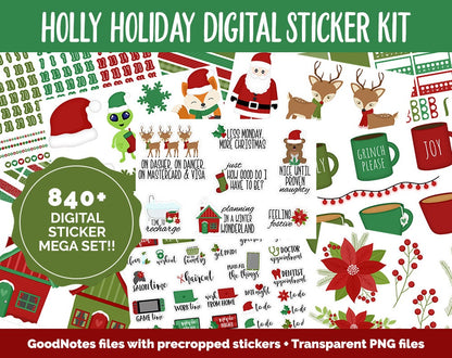 Holly Holiday Digital Sticker Mega Bundle | GoodNotes & iPad | December, Christmas, Winter, Kawaii, Adulting, Moods, Tasks