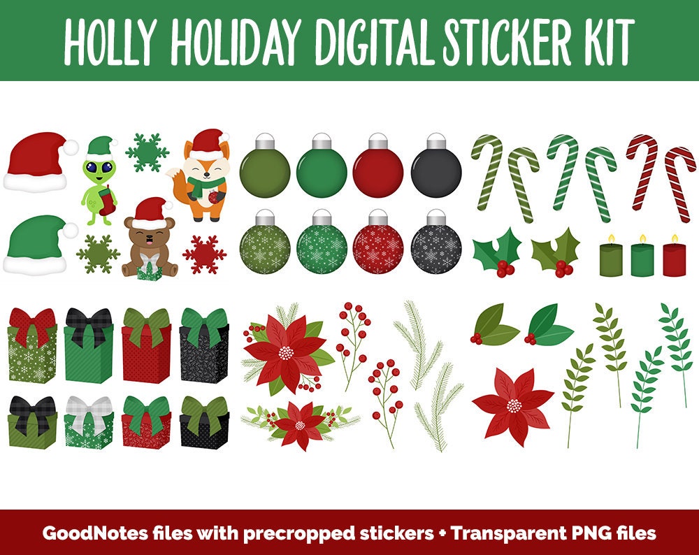 Holly Holiday Digital Sticker Mega Bundle | GoodNotes & iPad | December, Christmas, Winter, Kawaii, Adulting, Moods, Tasks