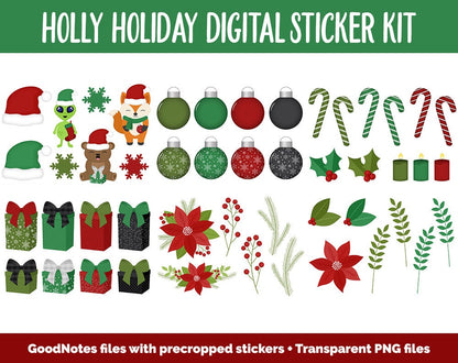 Holly Holiday Digital Sticker Mega Bundle | GoodNotes & iPad | December, Christmas, Winter, Kawaii, Adulting, Moods, Tasks