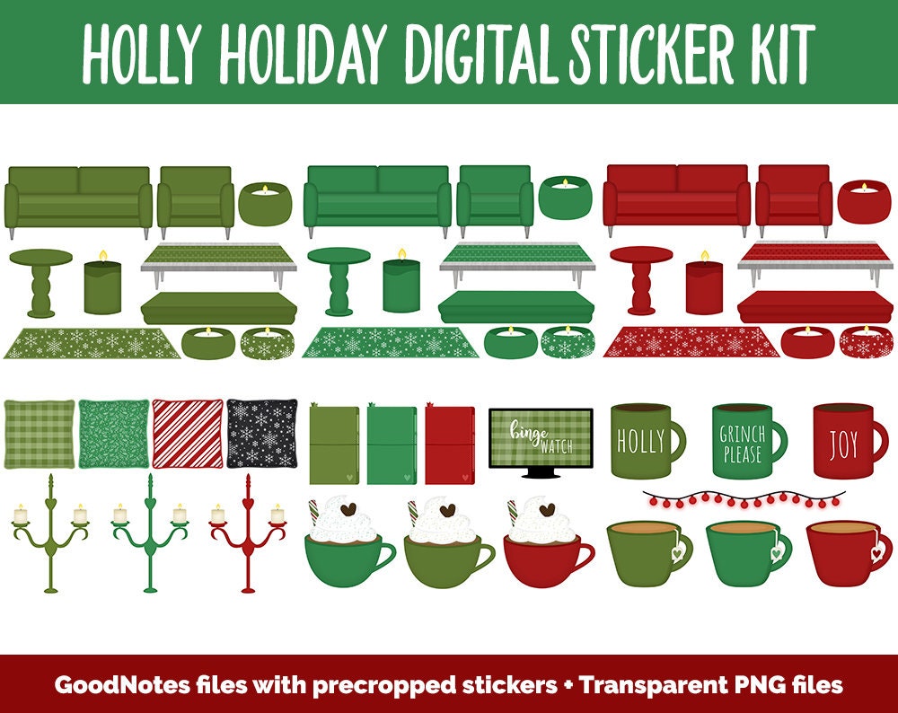 Holly Holiday Digital Sticker Mega Bundle | GoodNotes & iPad | December, Christmas, Winter, Kawaii, Adulting, Moods, Tasks