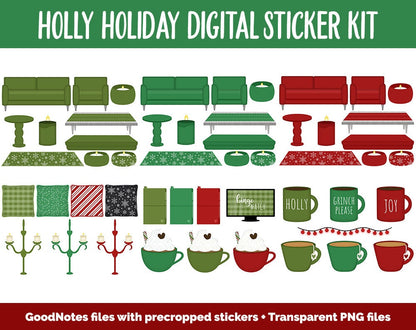 Holly Holiday Digital Sticker Mega Bundle | GoodNotes & iPad | December, Christmas, Winter, Kawaii, Adulting, Moods, Tasks