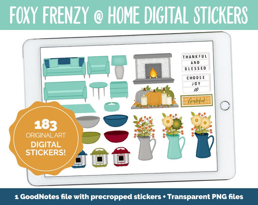 Fox Frenzy at Home Digital Stickers | GoodNotes & iPad | Thanksgiving, Cozy, Furniture, Fall, Autumn