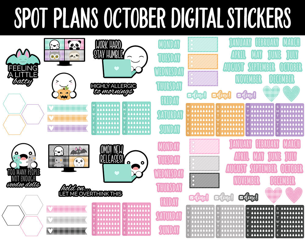 Spot Plans October Digital Stickers | GoodNotes, iPad and Android | Pastel Halloween, Fall, Autumn, Pumpkins, Adulting, Planning