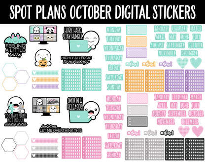 Spot Plans October Digital Stickers | GoodNotes, iPad and Android | Pastel Halloween, Fall, Autumn, Pumpkins, Adulting, Planning