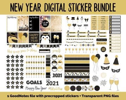 New Year Digital Sticker Bundle | GoodNotes & iPad | 2020, Calendar Dates, Sticky Notes, Washi and More!